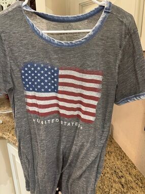 L.O.L. Vintage Gray Tee with American Flag Graphic